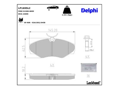Jeu de 4 plaquettes de frein DELPHI LP1695LC