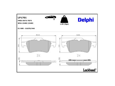 Juego de 4 pastillas de freno (Almohadilla de freno) DELPHI ref. LP1701