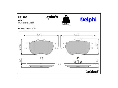 Juego de 4 pastillas de freno (Almohadilla de freno) DELPHI ref. LP1708