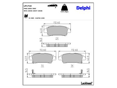 Jeu de 4 plaquettes de frein DELPHI ref. LP1710