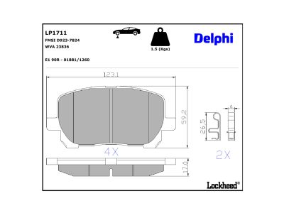 Juego de 4 pastillas de freno (Almohadilla de freno) DELPHI ref. LP1711