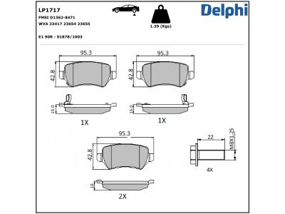 Jeu de 4 plaquettes de frein DELPHI ref. LP1717