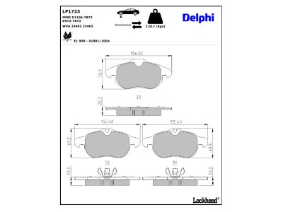 Jeu de 4 plaquettes de frein DELPHI ref. LP1723