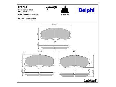 Jeu de 4 plaquettes de frein DELPHI ref. LP1743