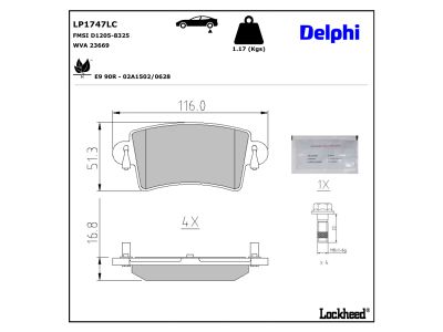 Jeu de 4 plaquettes de frein DELPHI LP1747LC