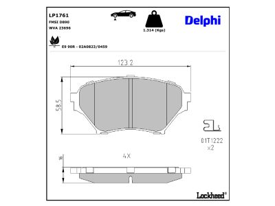 Jeu de 4 plaquettes de frein DELPHI ref. LP1761