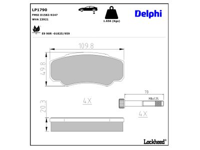 Jeu de 4 plaquettes de frein DELPHI LP1790