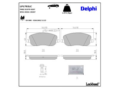Jeu de 4 plaquettes de frein DELPHI LP1792LC