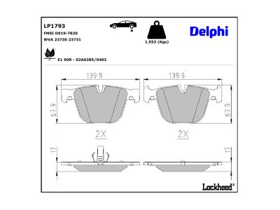 Jeu de 4 plaquettes de frein DELPHI ref. LP1793
