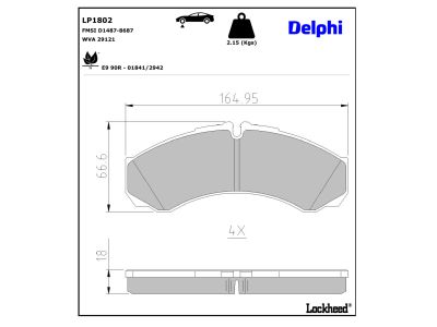 Juego de 4 pastillas de freno (Almohadilla de freno) DELPHI ref. LP1802