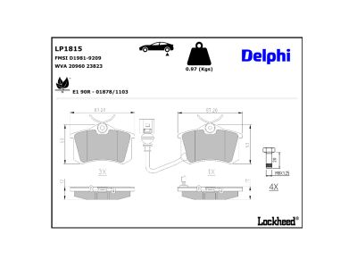 Jeu de 4 plaquettes de frein DELPHI ref. LP1815
