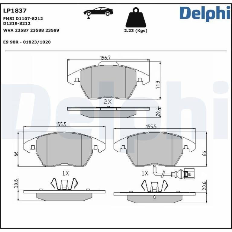 Jeu de 4 plaquettes de frein DELPHI ref. LP1837