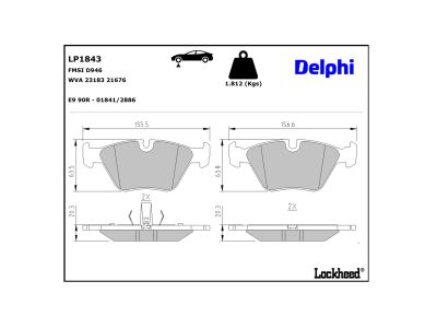 Jeu de 4 plaquettes de frein DELPHI ref. LP1843