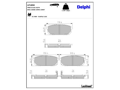 Jeu de 4 plaquettes de frein DELPHI ref. LP1850