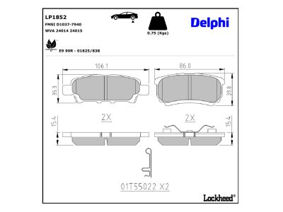 Jeu de 4 plaquettes de frein DELPHI ref. LP1852