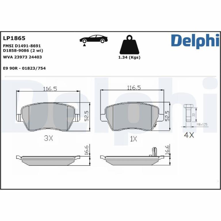 Jeu de 4 plaquettes de frein DELPHI ref. LP1865