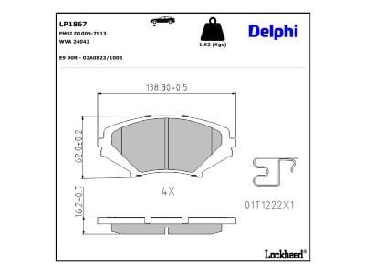 Juego de 4 pastillas de freno (Almohadilla de freno) DELPHI ref. LP1867