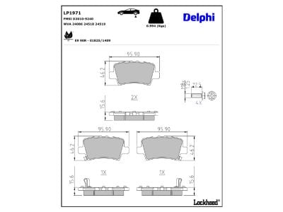 Jeu de 4 plaquettes de frein DELPHI ref. LP1971
