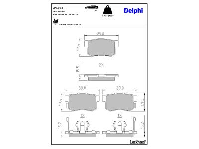 Jeu de 4 plaquettes de frein DELPHI LP1972