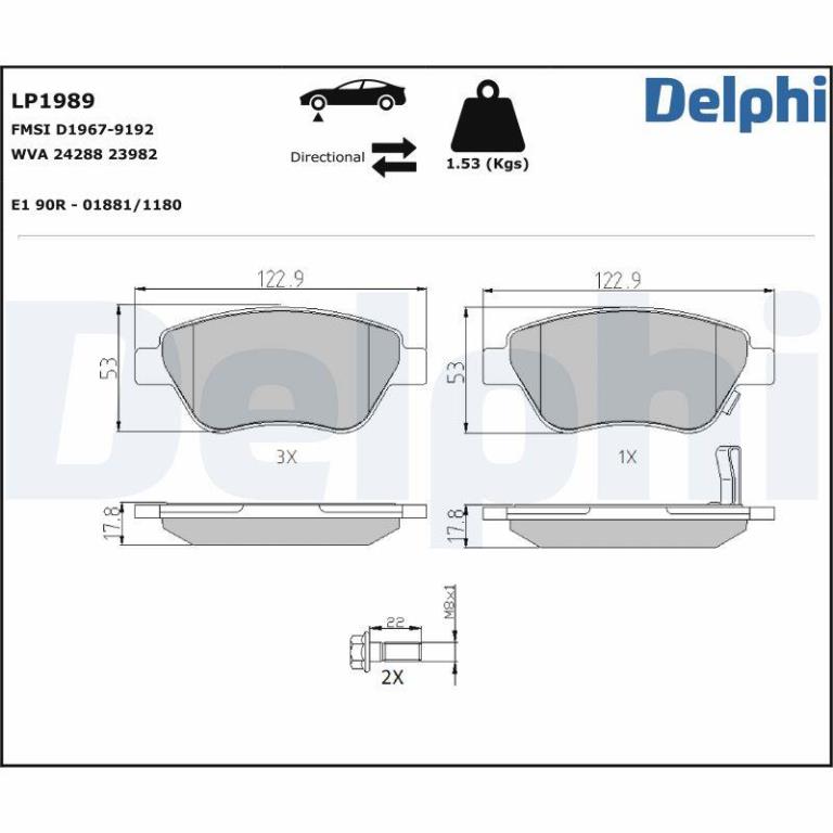 Jeu de 4 plaquettes de frein DELPHI ref. LP1989