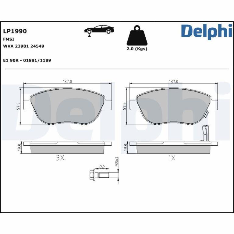 Jeu de 4 plaquettes de frein DELPHI LP1990