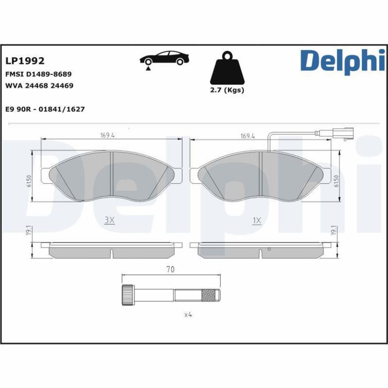 Jeu de 4 plaquettes de frein DELPHI ref. LP1992