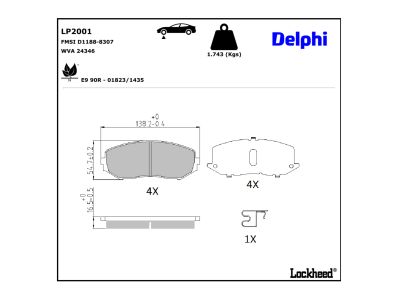 Jogo de 4 pastilhas de travão DELPHI LP2001