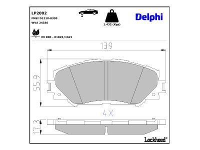 Jogo de 4 pastilhas de travão DELPHI LP2002