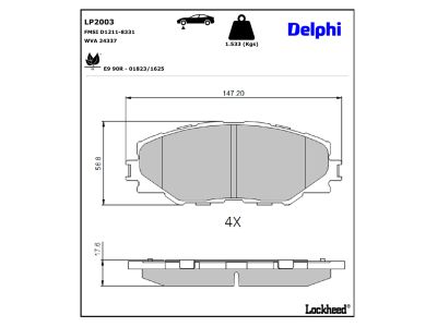 Jeu de 4 plaquettes de frein DELPHI ref. LP2003