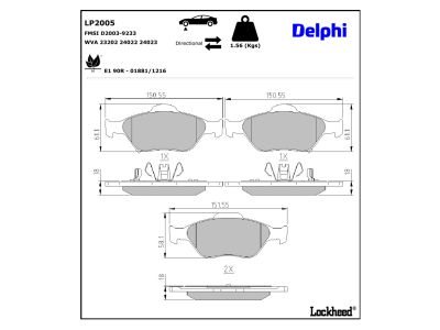 Jeu de 4 plaquettes de frein DELPHI ref. LP2005