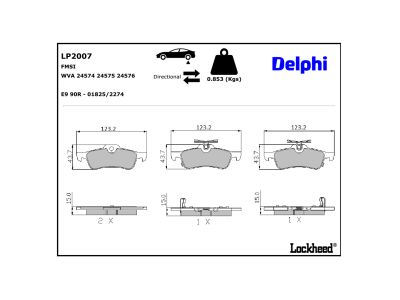 Jogo de 4 pastilhas de travão DELPHI ref. LP2007
