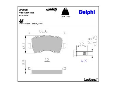 Jeu de 4 plaquettes de frein DELPHI ref. LP2008