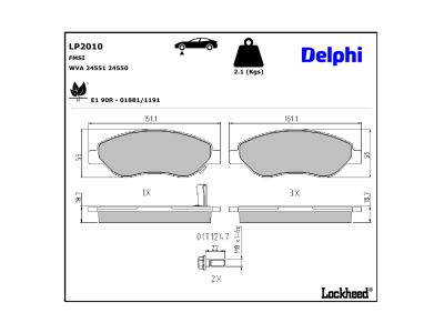 Juego de 4 pastillas de freno (Almohadilla de freno) DELPHI ref. LP2010