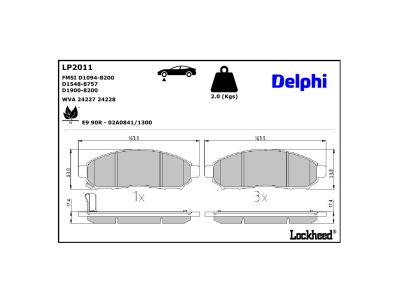 Jogo de 4 pastilhas de travão DELPHI LP2011