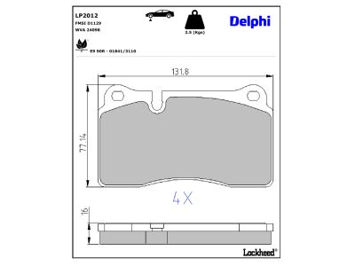 Jeu de 4 plaquettes de frein DELPHI LP2012