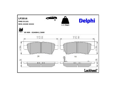 Jeu de 4 plaquettes de frein DELPHI LP2016