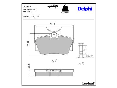Juego de 4 pastillas de freno (Almohadilla de freno) DELPHI ref. LP2019