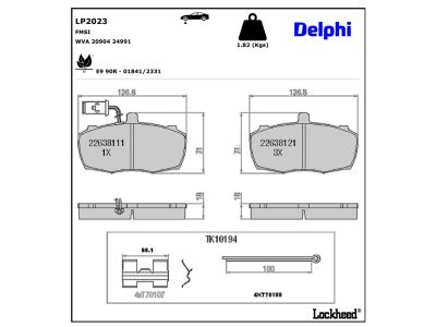 Jeu de 4 plaquettes de frein DELPHI LP2023
