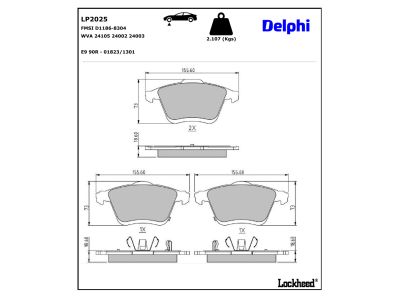 Juego de 4 pastillas de freno (Almohadilla de freno) DELPHI ref. LP2025