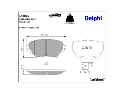 Juego de 4 pastillas de freno (Almohadilla de freno) DELPHI ref. LP2026