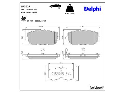 Juego de 4 pastillas de freno (Almohadilla de freno) DELPHI ref. LP2027