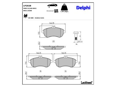 Juego de 4 pastillas de freno (Almohadilla de freno) DELPHI ref. LP2028