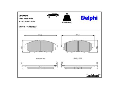 Jeu de 4 plaquettes de frein DELPHI ref. LP2030