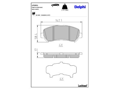 Juego de 4 pastillas de freno (Almohadilla de freno) DELPHI ref. LP2031