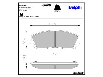 Jogo de 4 pastilhas de travão DELPHI ref. LP2034