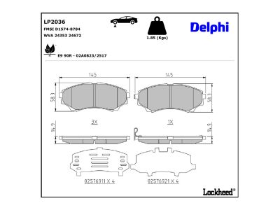 Juego de 4 pastillas de freno (Almohadilla de freno) DELPHI ref. LP2036