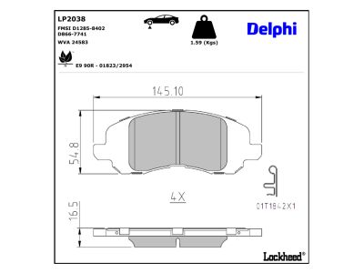 Juego de 4 pastillas de freno (Almohadilla de freno) DELPHI ref. LP2038