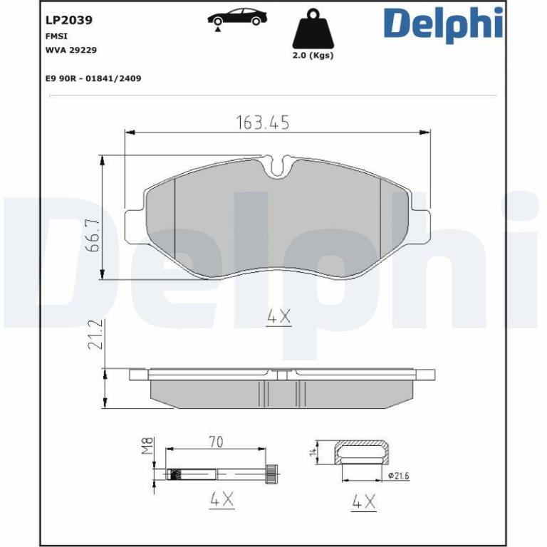 Juego de 4 pastillas de freno (Almohadilla de freno) DELPHI ref. LP2039