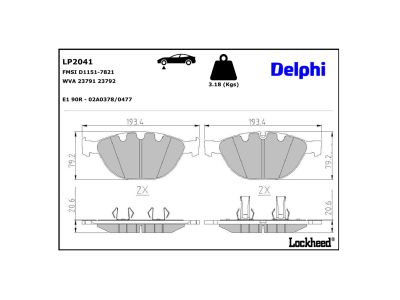 Juego de 4 pastillas de freno (Almohadilla de freno) DELPHI ref. LP2041