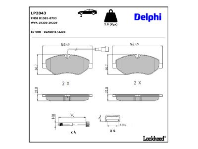 Juego de 4 pastillas de freno (Almohadilla de freno) DELPHI ref. LP2043